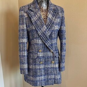 Karen Millen Petite Blue and Black Tweed Suit Jacket Size 8 and Pants Size 10